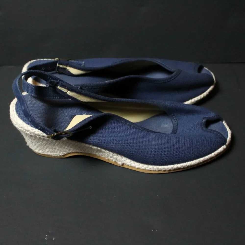 Vintage Navy Peep Toe Espadrilles 7.5